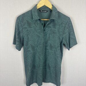 TravisMathew Pima Cotton Leaf Print Polo Shirt Teal Green S Peru